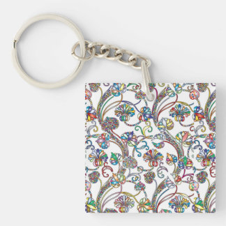 Antique Floral Pattern Multi Color on White Keychain