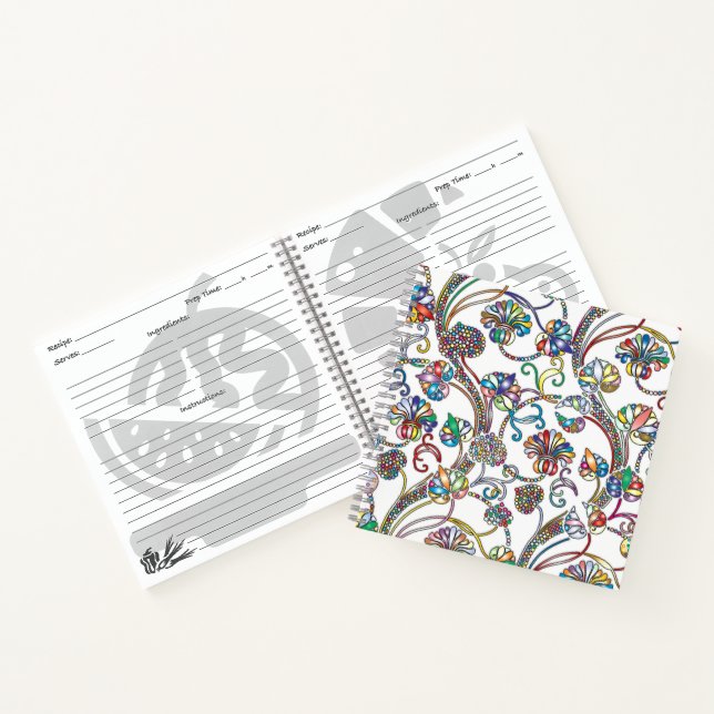 Antique Floral Pattern Multi Color on White Notebook (Inside)