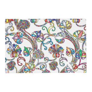 Antique Floral Pattern Multi Color on White Placemat