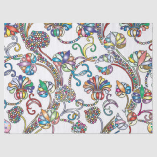 Antique Floral Pattern Multi Color on White Tissue Paper