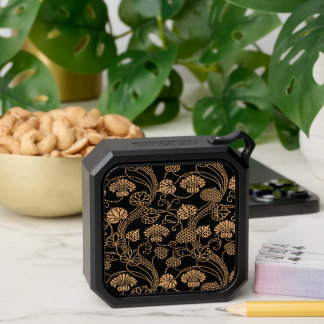 Antique Floral Pattern Orange on Black Bluetooth Speaker