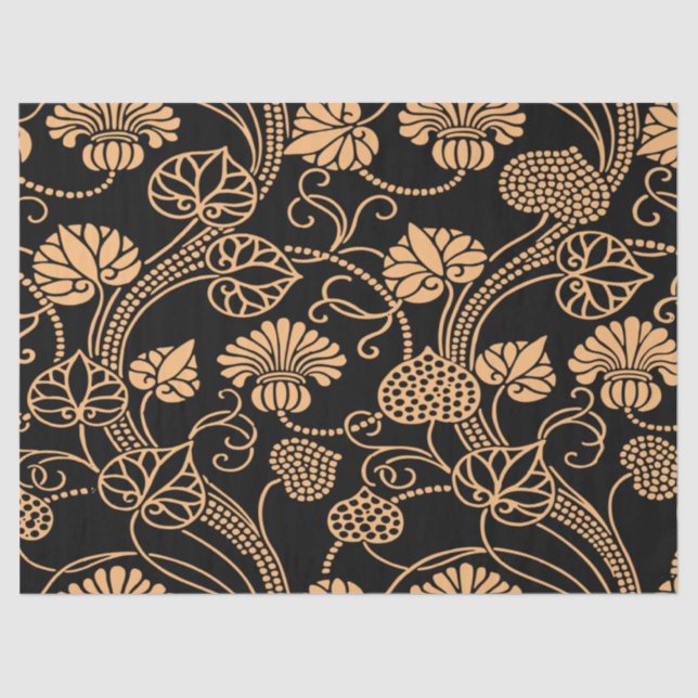 Antique Floral Pattern Orange on Black Tissue Paper (Front)