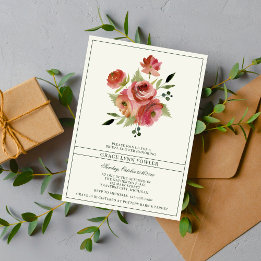 Antique Floral Pink Evergreen Flower Bridal Shower Invitation