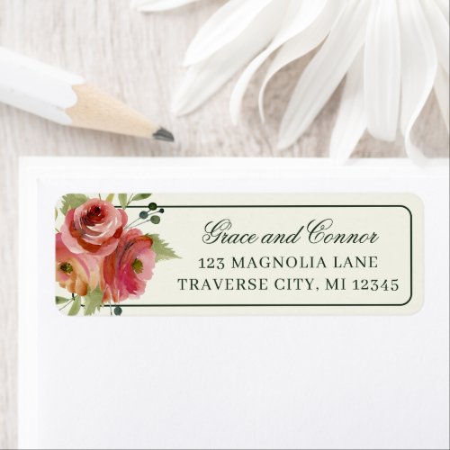 Antique Floral Pink Red Evergreen Bouquet Address Label