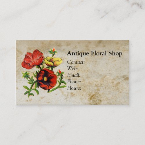 Antique Floral Retro Stained Paper Business Card