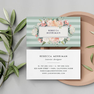 Antique Floral & Sage Stripe Business Card
