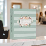 Antique Floral Sage Stripe Mini Binder<br><div class="desc">Keep track of your product inventory, appointments, customer data and more with our chic beauty business mini binder. Design features a tone on tone sage green striped background with your name and/or business name on a watercolor floral badge with clusters of blush pink, peach and cream rose and peony flowers....</div>