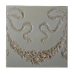 Antique Floral Swag Faux Dimensional Border Tile<br><div class="desc">Neoclassical swag design of ribbons and florals that look three dimensional even though the printing is a flat tile. A great border for a tiled dado,  backsplash,  or other projects. Antique reproduction of original 19th century tile.</div>