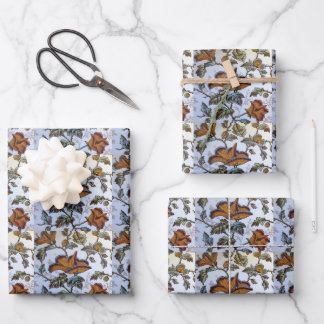 Antique Floral Tile Wrapping Paper Sheets