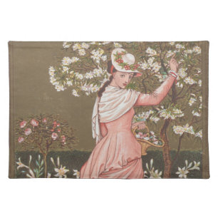 Antique Floral Valentine Card, Victorian Era, 1876 Cloth Placemat