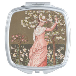Antique Floral Valentine Card, Victorian Era, 1876 Compact Mirror