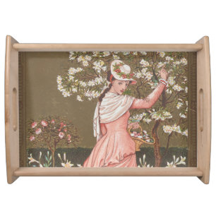 Antique Floral Valentine Card, Victorian Era, 1876 Serving Tray