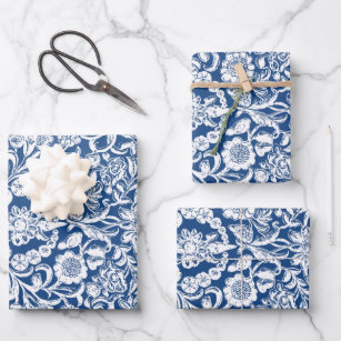 Blue Floral Printable Wrapping Paper