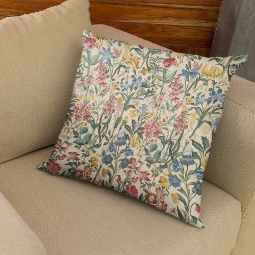 Antique Floral Wildflower  Throw Pillow