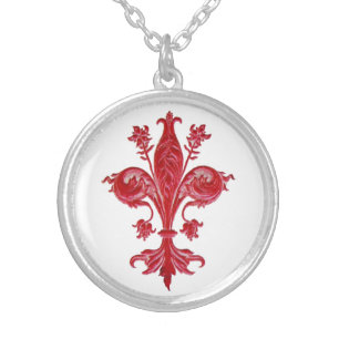 ANTIQUE FLORENTINE FLEUR DE LIS SILVER PLATED NECKLACE