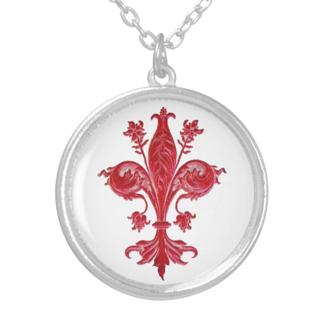 ANTIQUE FLORENTINE FLEUR DE LIS SILVER PLATED NECKLACE (Front)
