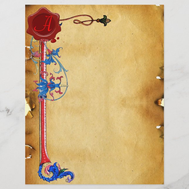 ANTIQUE FLORENTINE FLORAL RED WAX SEAL MONOGRAM (Front)