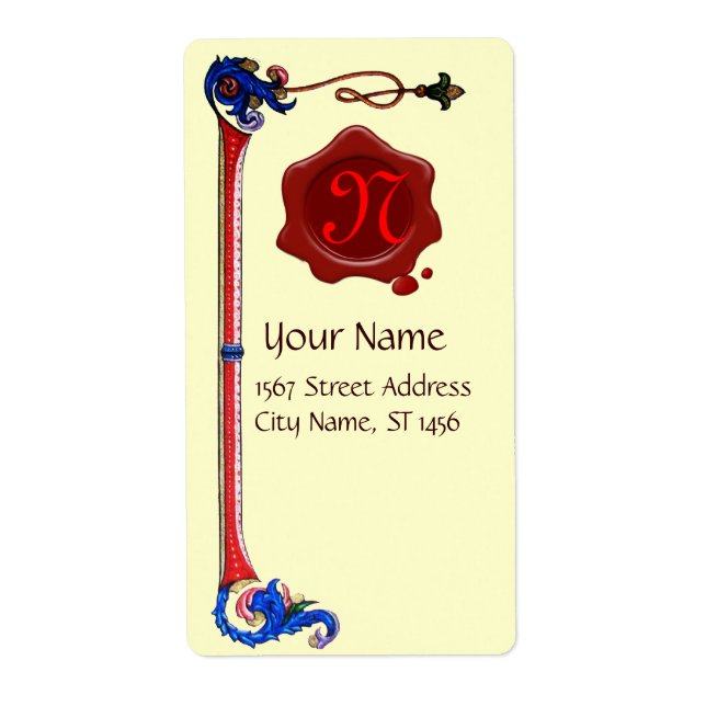 ANTIQUE FLORENTINE FLORAL  RED WAX SEAL MONOGRAM LABEL (Front)