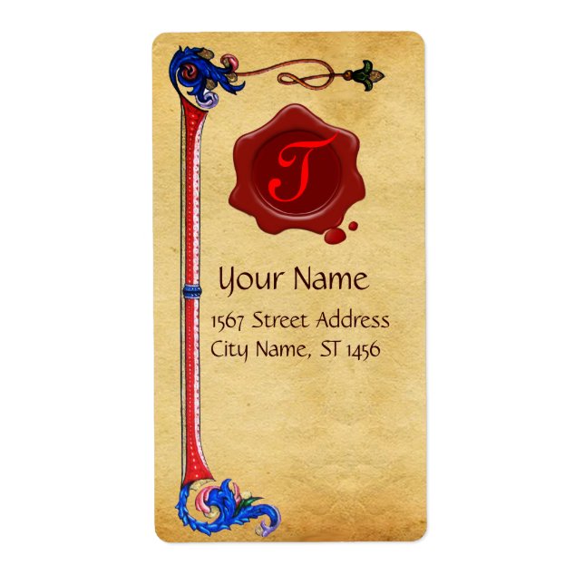 ANTIQUE FLORENTINE PARCHMENT RED WAX SEAL MONOGRAM LABEL (Front)