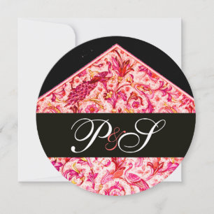 ANTIQUE FLORENTINE PINK BLACK FLORAL MONOGRAM INVITATION