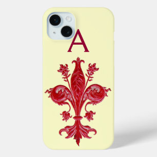 ANTIQUE FLORENTINE RED LILY,FLEUR DE LIS, Monogram iPhone 15 Plus Case