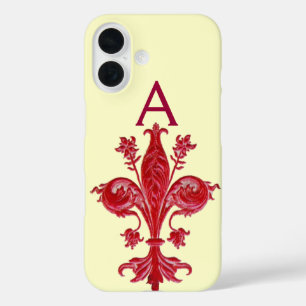 ANTIQUE FLORENTINE RED LILY,FLEUR DE LIS, Monogram iPhone 16 Case