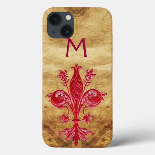 ANTIQUE FLORENTINE RED LILY FLEUR DE LIS PARCHMENT iPhone 13 CASE