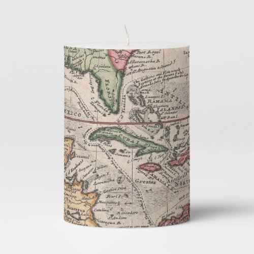 Antique Florida and Caribbean Map Pillar Candle