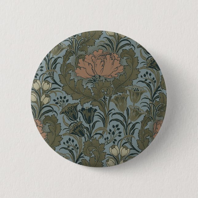 Antique Flower Morris Garden Floral Wallpaper Button (Front)