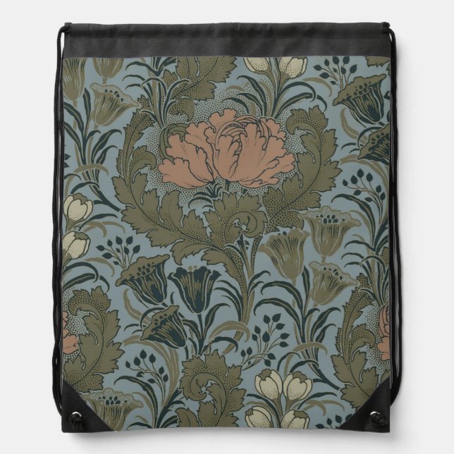 Antique Flower Morris Garden Floral Wallpaper Drawstring Bag (Front)