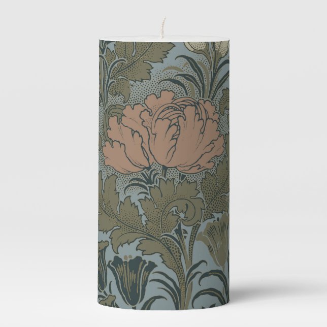 Antique Flower Morris Garden Floral Wallpaper Pillar Candle (Front)