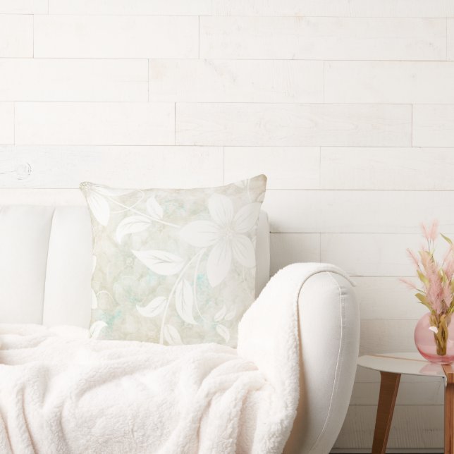 Antique Flowers Cream White  Throw Pillow (Couch)