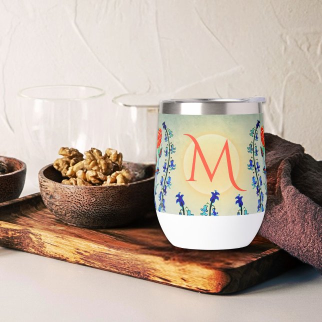 Antique Flowers Ottoman Dynasty Painting  Thermal Wine Tumbler (Creator Uploaded)
