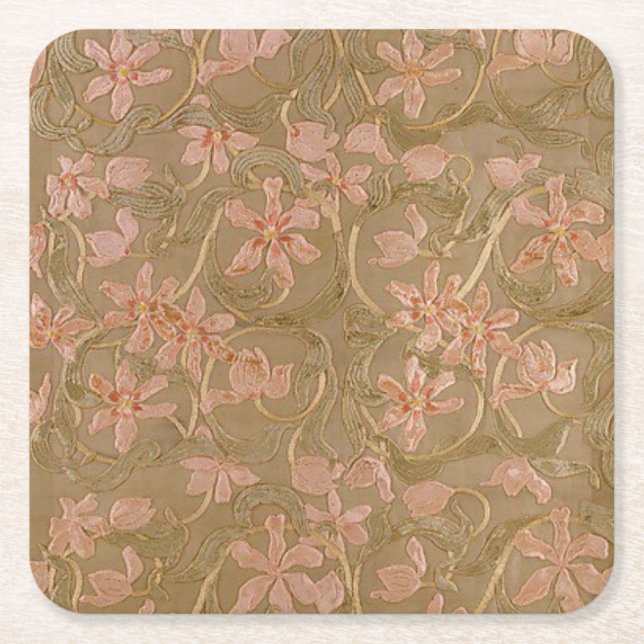 Antique Flowers (Shape Options) - Square Paper Coaster (Front)