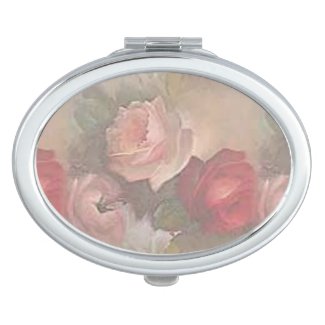 Antique Flowers Silver Compact Case Makeup Mirror