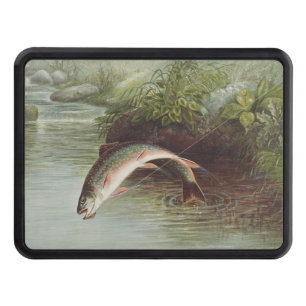 Antique Fly Fishing Leaping Brook Trout Print Hitch Cover