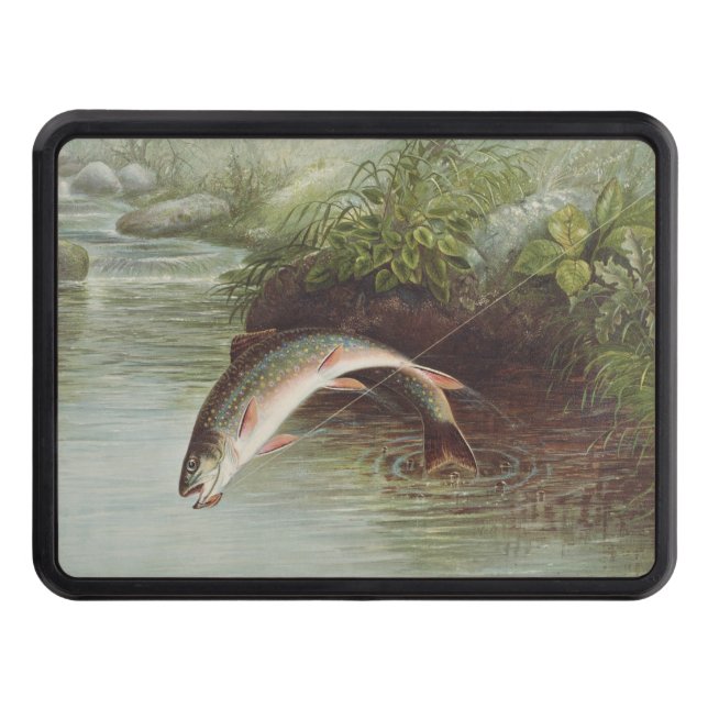 Antique Fly Fishing Leaping Brook Trout Print Hitch Cover (Front)