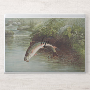Antique Fly Fishing Leaping Brook Trout Print HP Laptop Skin