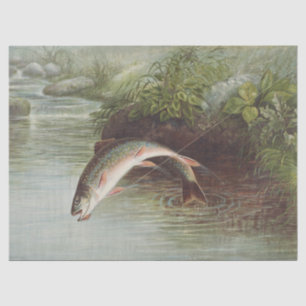 Antique Fly Fishing Leaping Brook Trout Print Tissue Paper