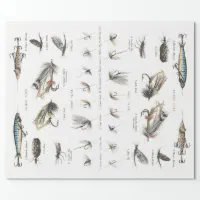 ANTIQUE FLY FISHING LURE COLLECTION DECOUPAGE WRAPPING PAPER