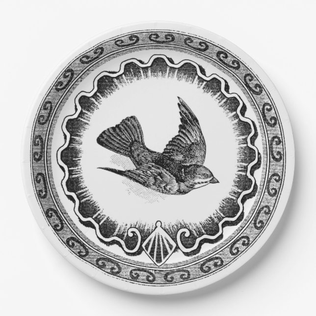 Antique Flying Vintage Bird Paper Plates (Front)