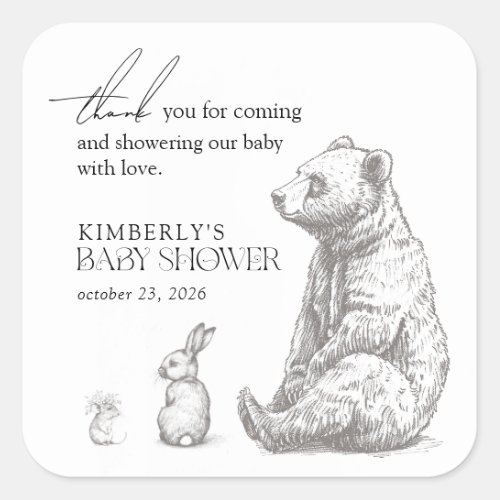 Antique Forest Animals Baby Shower Thank You Square Sticker