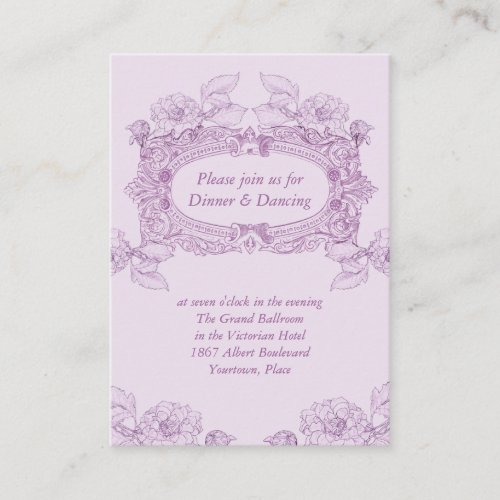 Antique Frame Lilac Wedding Reception Card Business Cards