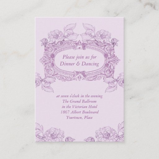 Customizable Antique Frame Lilac Wedding Reception Card Business Cards