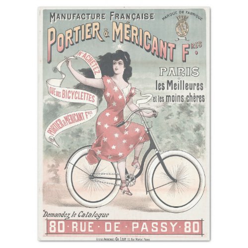 ANTIQUE FRENCH BICYCLE MERCHANT AD POSTER TISSUE PAPER