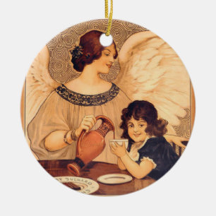 Antique French Chocolate Angel Poster: Vintage Art Ceramic Ornament
