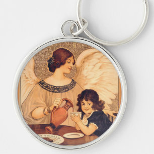 Antique French Chocolate Angel Poster: Vintage Art Keychain
