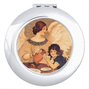 Antique French Chocolate Angel Poster: Vintage Art Makeup Mirror