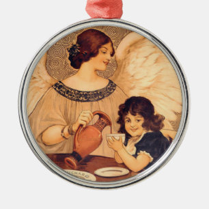 Antique French Chocolate Angel Poster: Vintage Art Metal Ornament