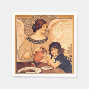 Antique French Chocolate Angel Poster: Vintage Art Napkins